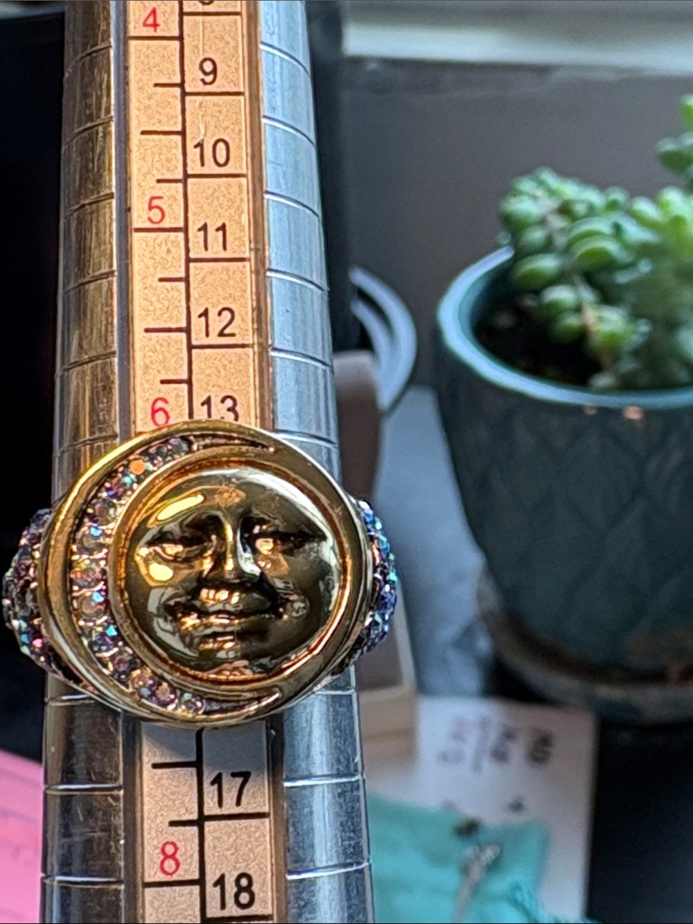 Kirks Folly Gold Moon Face Ring with Iridescent Stones